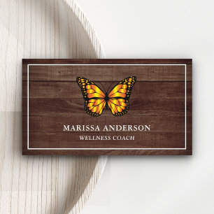 Rustic Barn Wood Elegant Orange Monarch Butterfly Business Card