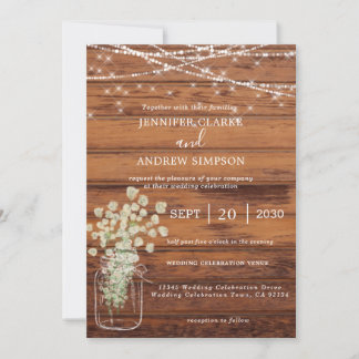 Rustic Barn Wood Fairy Lights Wedding Invitation