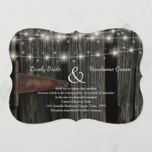 Rustic Barn Wood Fairy Lights Wedding Invite