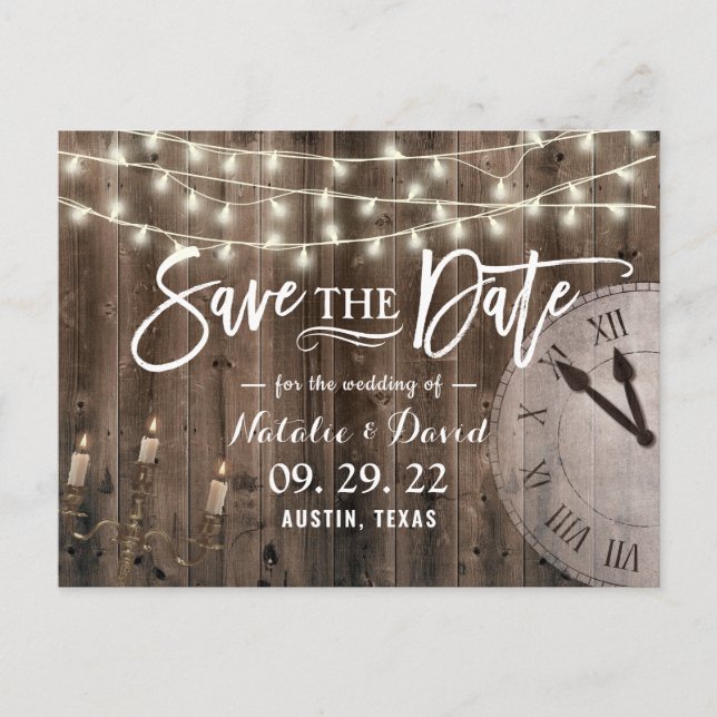 Rustic Barn Wood Fairytale Wedding Save the Date Announcement Postcard (Front)