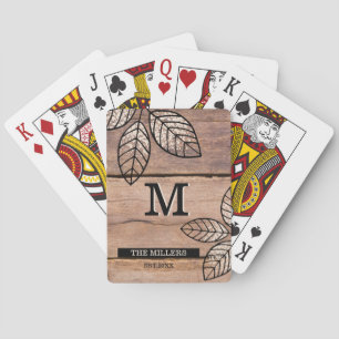 Rustic Barn Wood Family Name Monogram Playing Cards