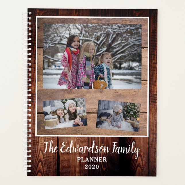 Rustic barn wood family photo collage 2020 planner (Front)
