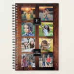 Rustic barn wood family photo collage personalised planner<br><div class="desc">Rustic barn wood custom family photo collage,  planner.
You can personalise it and add your own photos at the front,  add your name,   monogram,  text and year.</div>