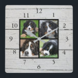 Rustic barn wood Family photo collage Square Wall Clock<br><div class="desc">Custom Family photo collage on rustic barn wood,  clock.
Add your own personal photos to personalise the clock. Do don't have to add only square photos other sizes will most of the time also fit.
If you need help please contact me.</div>