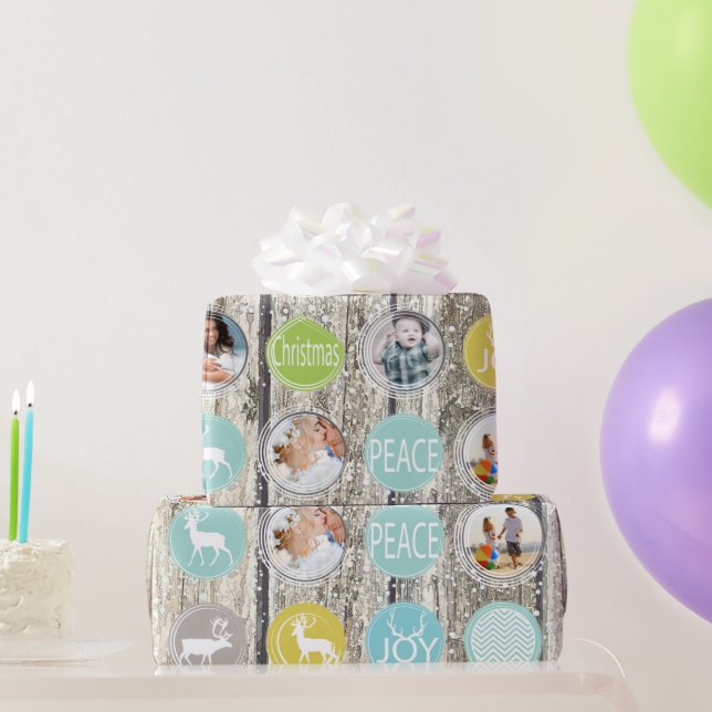 Rustic Barn Wood Family Photo Reindeer Christmas Wrapping Paper (Party Gifts)