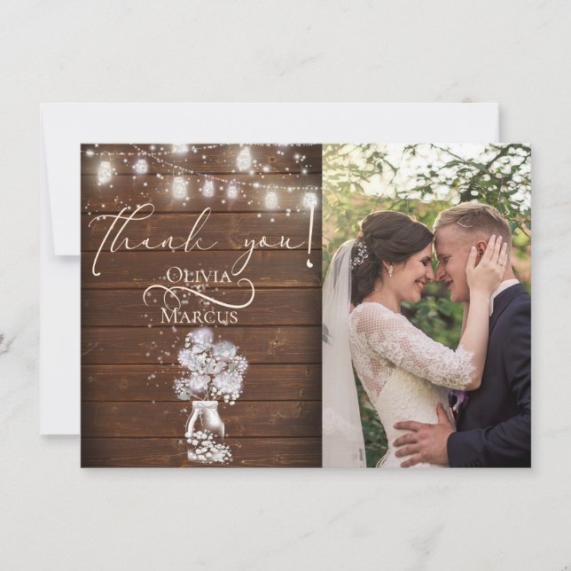 Rustic Barn Wood Fireflies Thank You Card (Front)