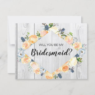 Rustic Barn Wood Floral Peach Bridesmaid Proposal Invitation