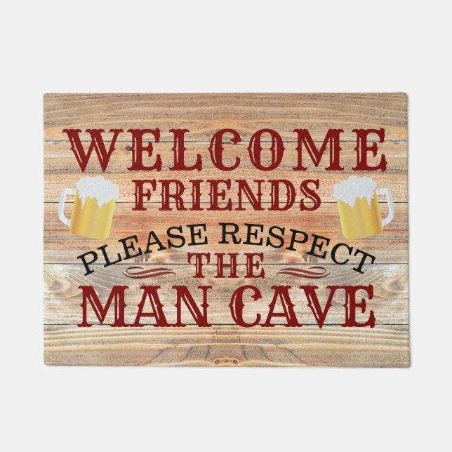 RUSTIC Barn Wood Funny BEER MAN CAVE | Welcome Doormat (Front)