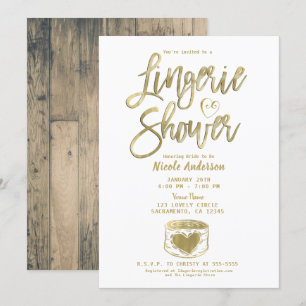 Rustic Barn Wood Glam Gold Lingerie Shower Invita Invitation