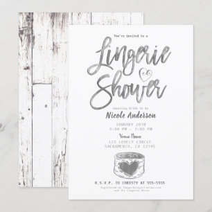 Rustic Barn Wood Glam Silver Lingerie Shower Invitation