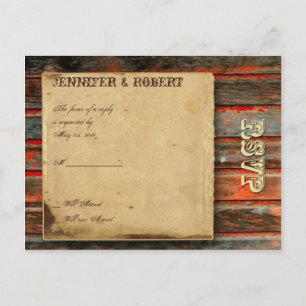 Rustic Barn Wood Graffiti Heart Window RSVP Invitation Postcard