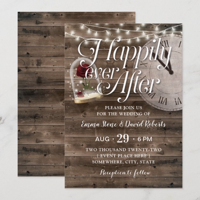 Rustic Barn Wood Happily After Fairytale Wedding  Invitation (Front/Back)