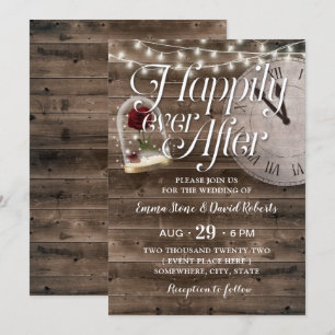 Rustic Barn Wood Happily After Fairytale Wedding Invitation