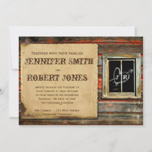 Rustic Barn Wood Heart Window Wedding Invitation