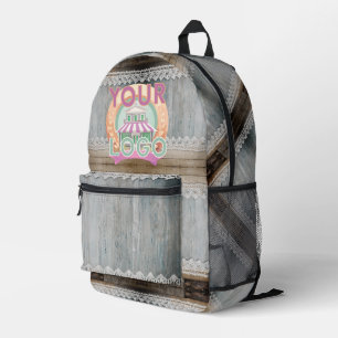Rustic Barn Wood Lace Boho Chic Office Workspace Printed Backpack
