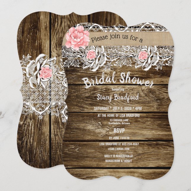Rustic Barn Wood & Lace Bridal Shower Invitation (Front/Back)