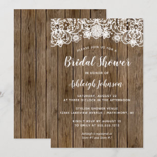 Rustic Barn Wood Lace Calligraphy Bridal Shower Invitation