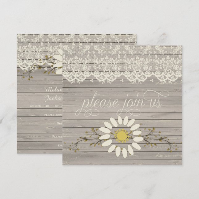 Rustic Barn Wood Lace Floral Post Wedding Invitation (Front/Back)