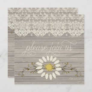 Rustic Barn Wood Lace Floral Post Wedding Invitation