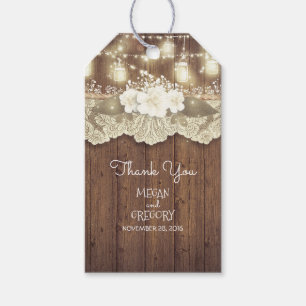 Rustic Barn Wood Lace Mason Jar Lights Wedding Gift Tags