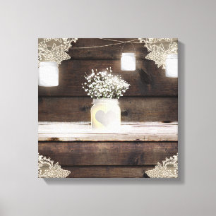 Rustic Barn Wood Lace Mason Jars & Baby's Breath  Canvas Print