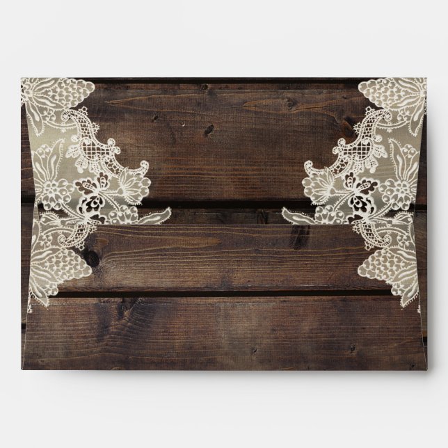 Rustic Barn Wood & Lace Romantic Elegant Wedding Envelopes (Back (Top Flap))