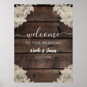 Rustic Barn Wood & Lace Romantic Elegant Wedding  Poster