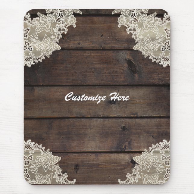 Rustic Barn Wood & Lace Romantic Farmhouse Chic Mouse Mat (Front)
