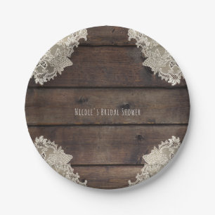 Rustic Barn Wood & Lace Romantic Wedding Reception Paper Plate