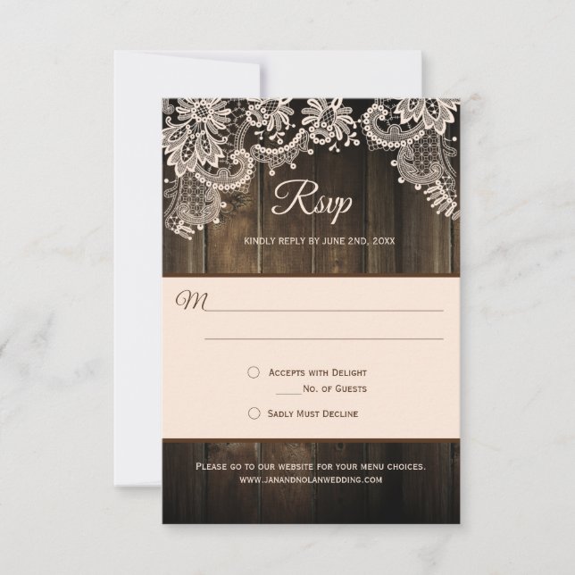 Rustic Barn Wood Lace RSVP Card (Front)