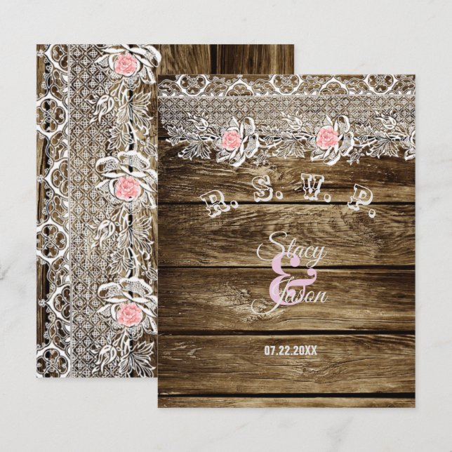 Rustic Barn Wood & Lace RSVP Card (Front/Back)