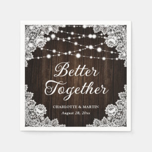 Rustic Barn Wood Lace String Lights Wedding Napkin