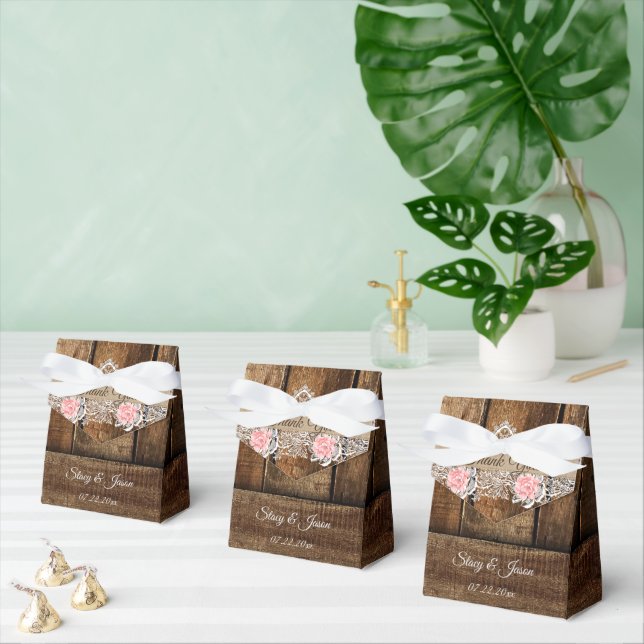 Rustic Barn Wood & Lace Wedding Favour Box (Multiple)