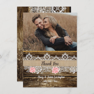 Rustic Barn Wood & Lace Wedding Thank You Card