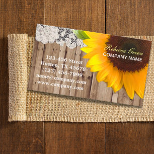 rustic  Barn Wood Lace western country sunflower Business Card
