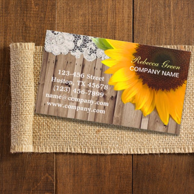 rustic  Barn Wood Lace western country sunflower Business Card (Creator Uploaded)