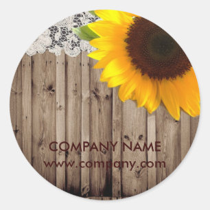 rustic  Barn Wood Lace western country sunflower Classic Round Sticker