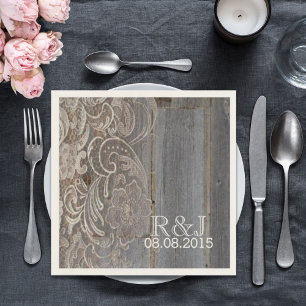 rustic barn wood lace western country wedding napkin