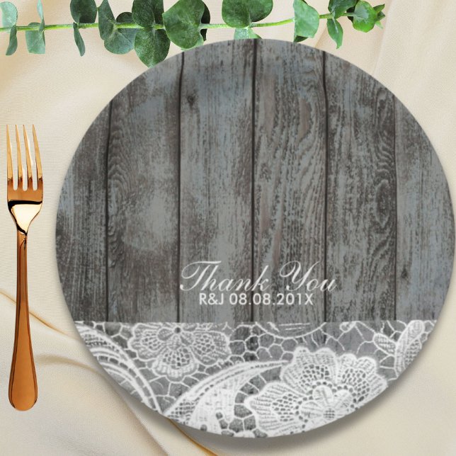 rustic barn wood lace western country wedding paper plate (rustic barn wood lace western country wedding paper plates)