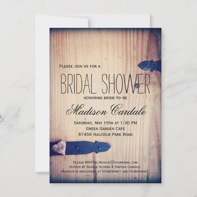 Rustic Barn Wood Latch Bridal Shower Invitations (Front)