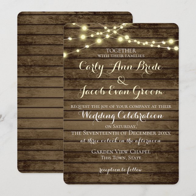 Rustic Barn Wood Lights Invitation (Front/Back)
