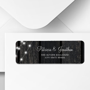 Rustic barn wood lights wedding return address