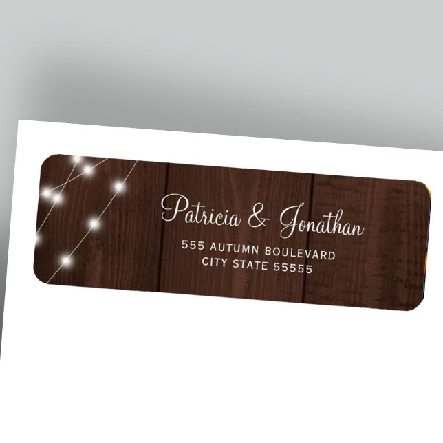 Rustic barn wood lights wedding return address (Creator Uploaded)