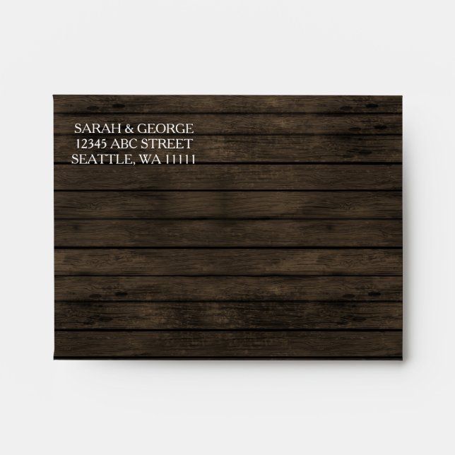 Rustic Barn wood Liner Wedding Invitations RSVP Envelope (Front)