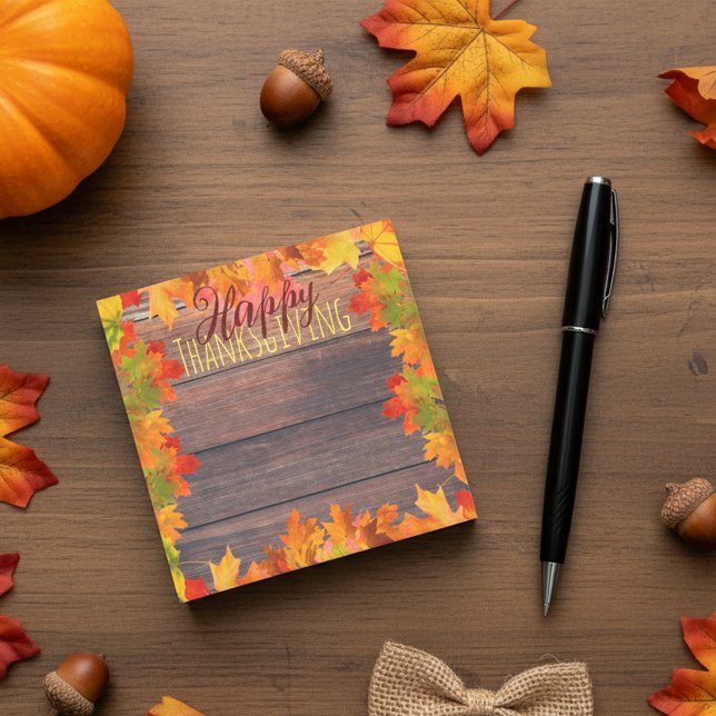 Rustic Barn Wood Maple Leaves Happy Thanksgiving Post-it Notes (Creator Uploaded)