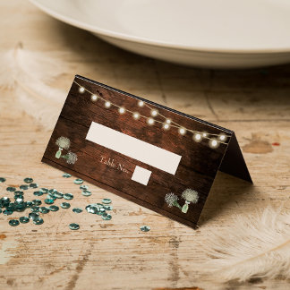 Rustic Barn Wood Mason Jar String Lights Wedding Place Card