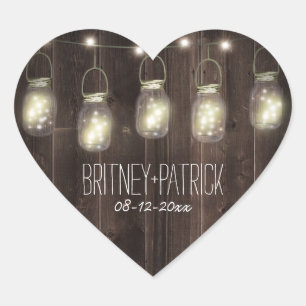 Rustic Barn Wood Mason Jar Wedding Favours Heart Sticker