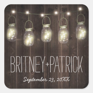 Rustic Barn Wood Mason Jar Wedding Favours Square Sticker