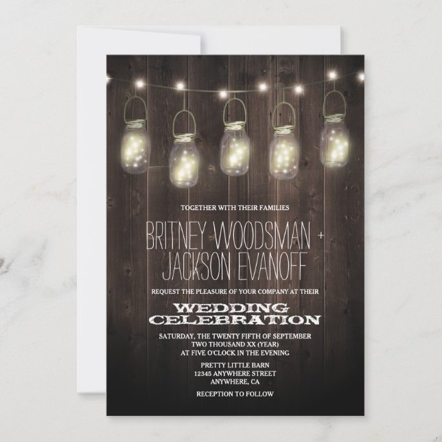 Rustic Barn Wood Mason Jar Wedding Invitations (Front)