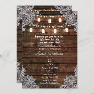Rustic Barn Wood & Mason Jars Bridal Shower Invitation